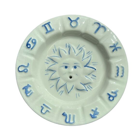 ‎Ceramic Zodiac Sun White and Blue Incense Holder - Picture 1 of 2